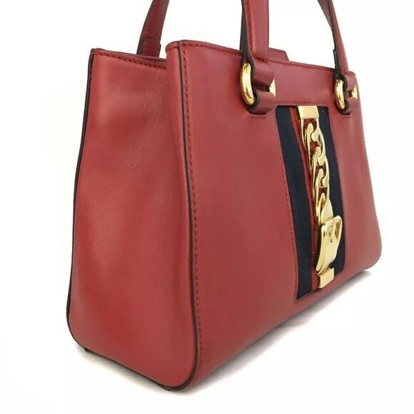 GUCCI Sylvie Sherry Line Leather 2way Hand Bag  Red - Picture 2 of 8